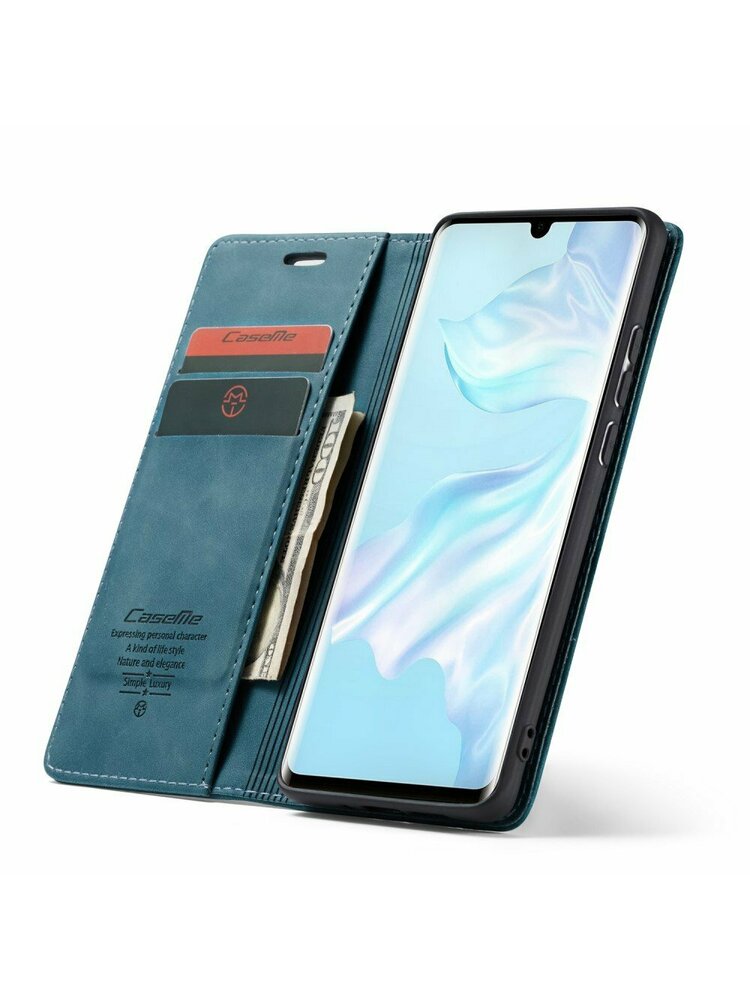 CASEME dėklas, skirtas Huawei P30 Pro, odinis piniginės dėklas, mėlynas