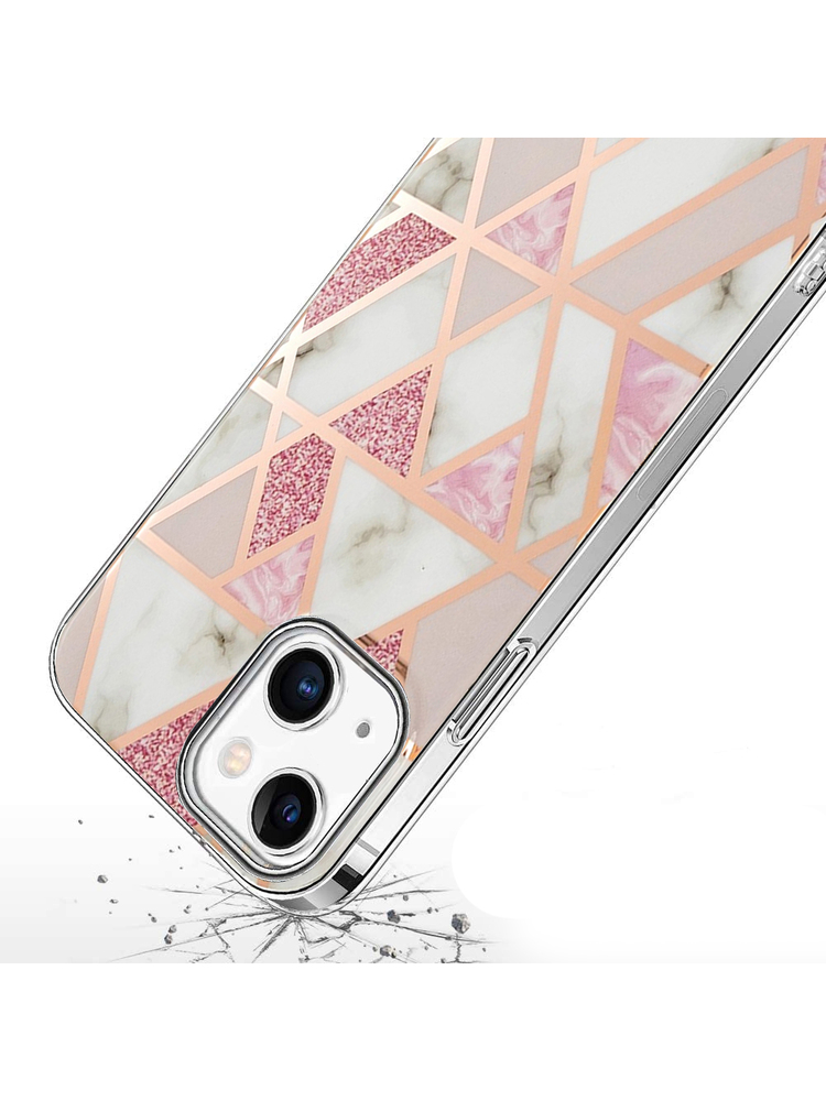 ERBORD Plonas dėklas, skirtas iPhone 13, marmurinis raštas, rožinė / balta