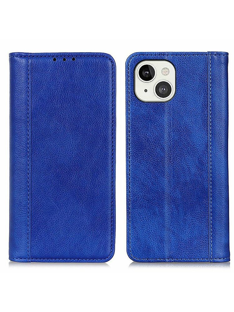 Piniginės dėklas, skirtas iPhone 13, Litchi Leather, Mėlyna