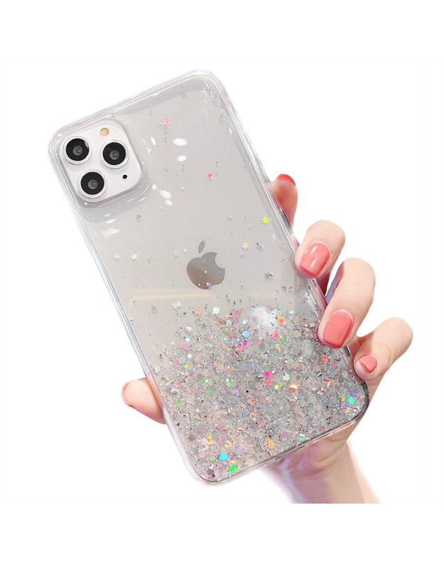 Samsung Galaxy A22 5G blizgučiais klijuojamas silikoninis galinis dėklas (skaidrus)