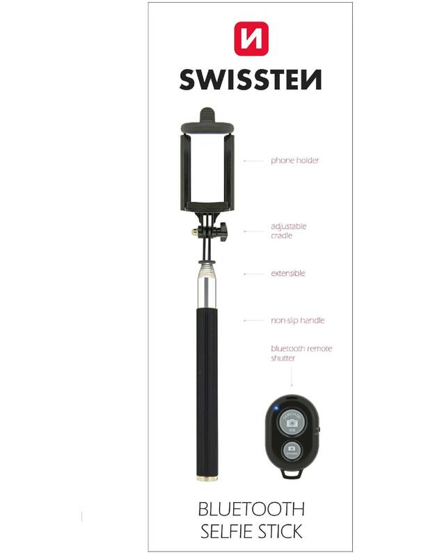 Swissten Bluetooth Selfie Stick For Mobile Phones and Cameras With Remote Control Juodas  