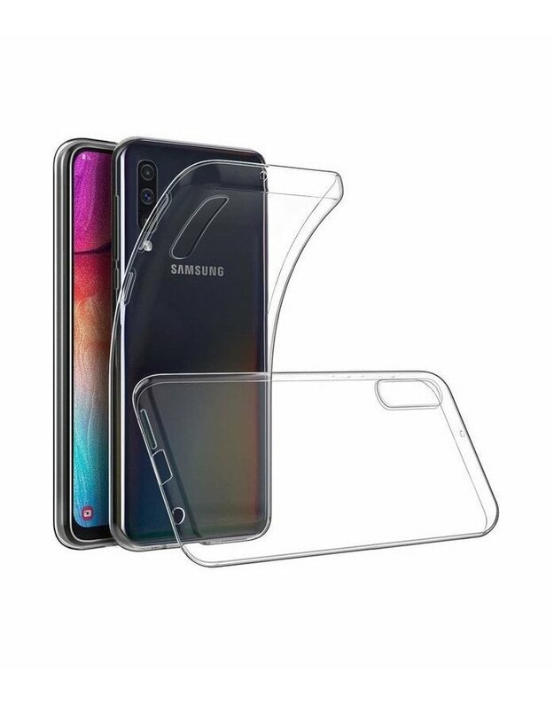 Skaidrus plonas 0,3mm silikoninis dėklas Samsung Galaxy A70 telefonui