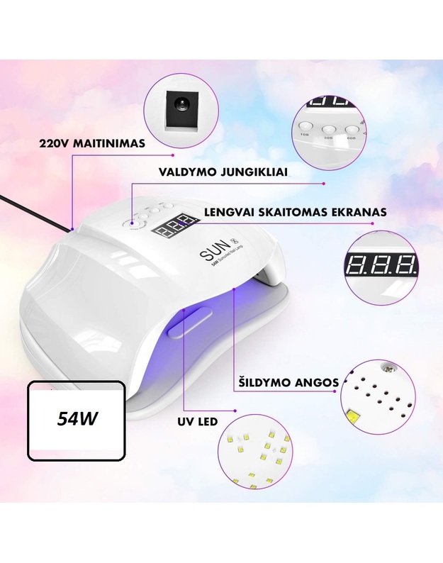 54W UV LED Hibridinė Lempa Nagams SUN X su judesio davikliu