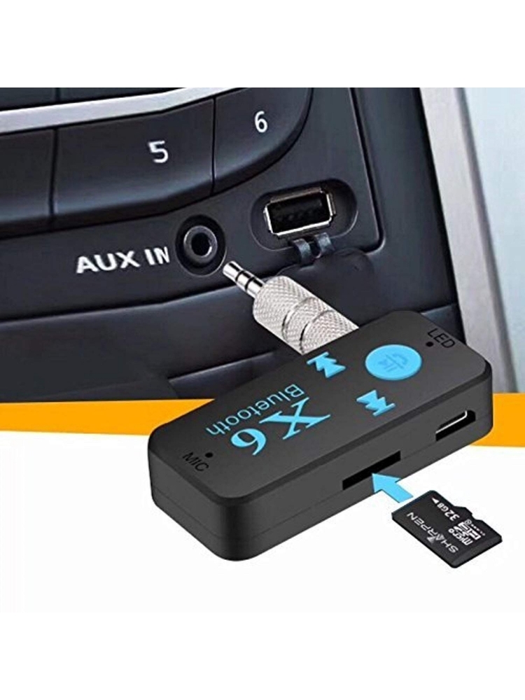 Riff BT-X6 Car FM Bluetooth siųstuvas su 3,5 mm garso lizdu + mikrofonu + Micro SD juoda