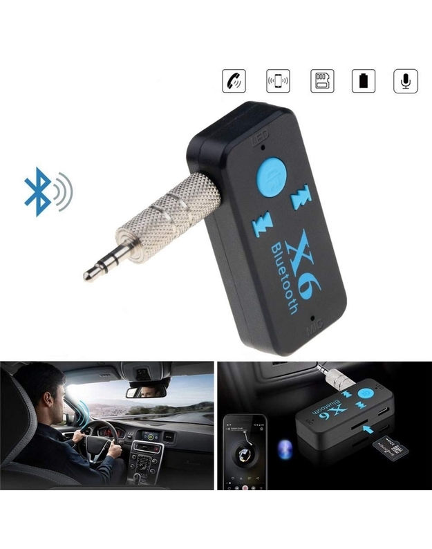 Riff BT-X6 Car FM Bluetooth siųstuvas su 3,5 mm garso lizdu + mikrofonu + Micro SD juoda