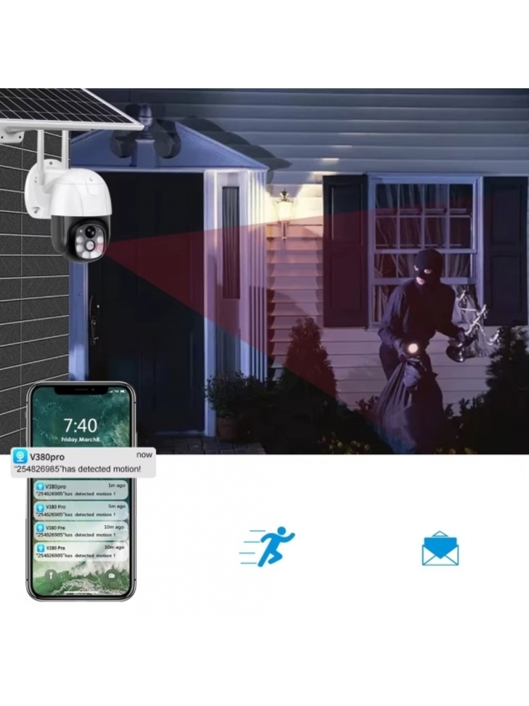 Lauko kamera 350°/90° WIFI su saulės energija įkraunama baterija