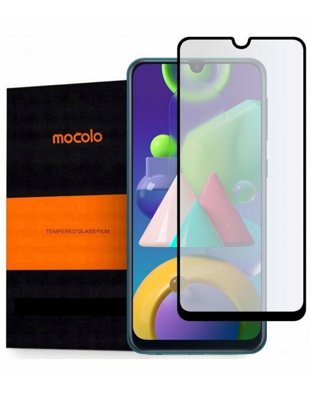 Juodas apsauginis grūdintas stiklas Samsung Galaxy M21 telefonui "Mocolo TG Full Glue"