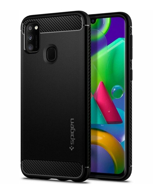 Juodas dėklas Samsung Galaxy M21 telefonui "Spigen Rugged Armor"