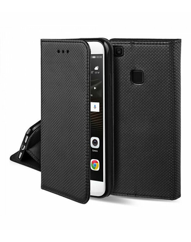 Juodas atverčiamas dėklas Huawei P30 Lite telefonui "Smart Magnet"