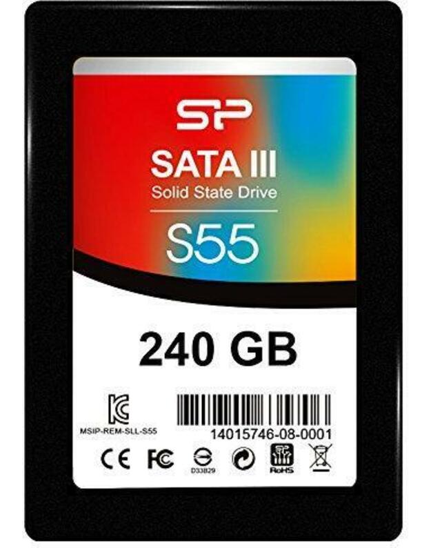 Silicon Power Slim S55 240 GB, SSD sąsaja SATA, Rašymo greitis 450 MB/s, Skaitymo greitis 550 MB/s  