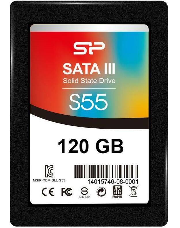 Silicon Power Slim S55 120 GB, SSD sąsaja SATA, Rašymo greitis 420 MB/s, Skaitymo greitis 550 MB/s  