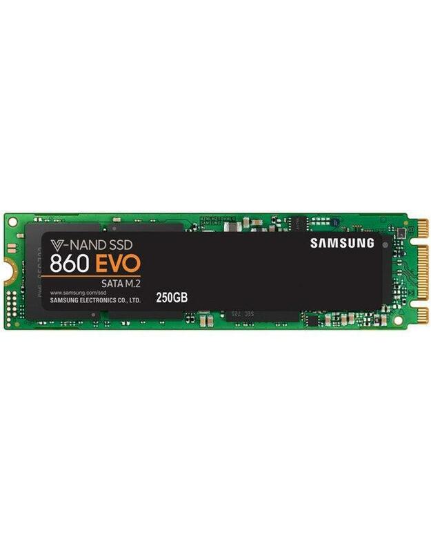 Samsung 860 EVO MZ-N6E250BW 250 GB, SSD sąsaja M.2 SATA, Rašymo greitis 520 MB/s, Skaitymo greitis 550 MB/s  