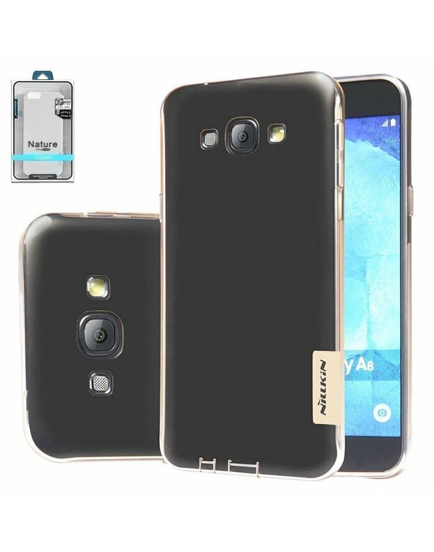 Dėklas „Nillkin Nature TPU“, suderinamas su „Samsung A800F Dual Galaxy A8“, (bespalvis, itin plonas, skaidrus, silikoninis