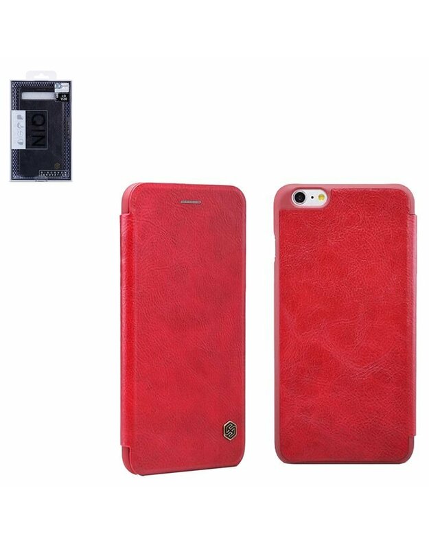 „Nillkin Qin“ odinis dėklas, suderinamas su „Apple iPhone 6“, „iPhone 6S“, (raudonas, atverčiamas, PU oda, plastikas)