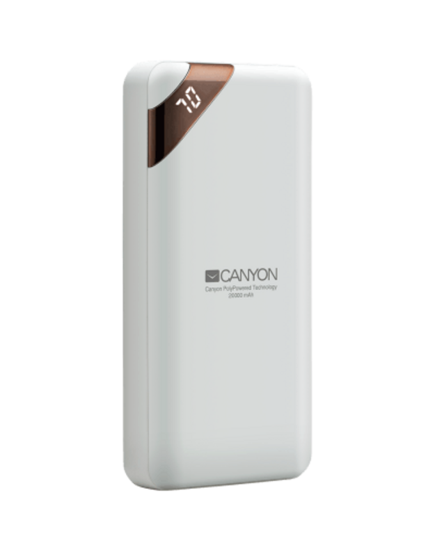 CANYON“ maitinimo bankas 20000mAh li-poli akumuliatorius, įvestis 5V / 2A, išvestis 5V / 2.1A (maks.), Su išmaniuoju IC ir maitinimo ekranu