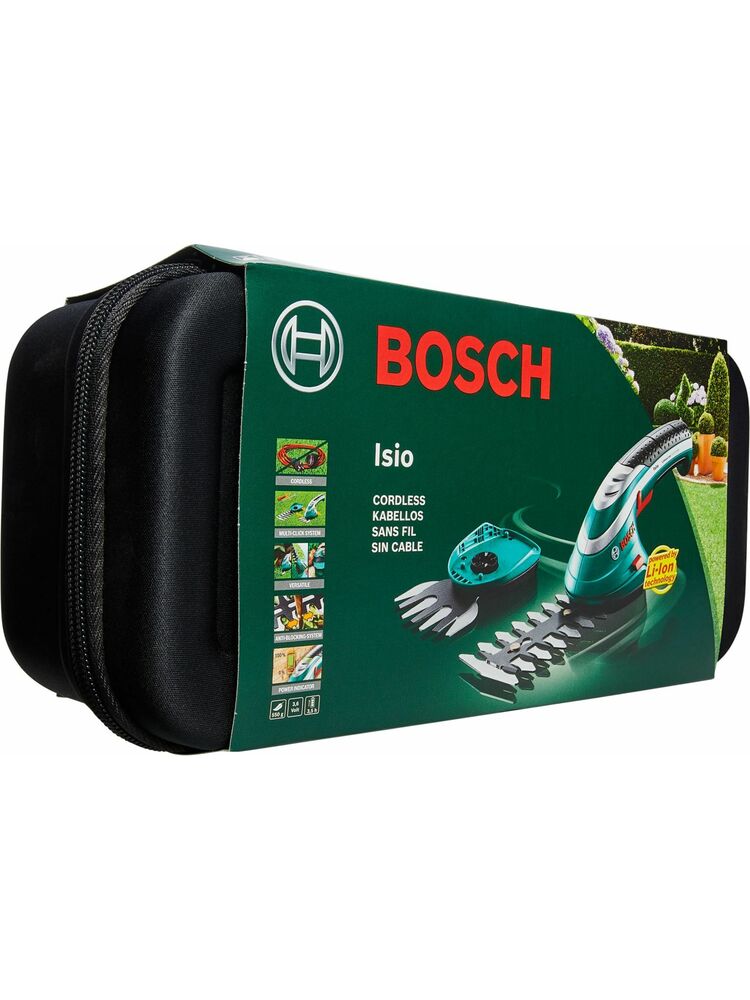 „Bosch Home and Garden Isio Set“ įkraunamas akumuliatoriaus įvorės žoliapjovė, vejos žirklės + baterija 3,6 V ličio jonų