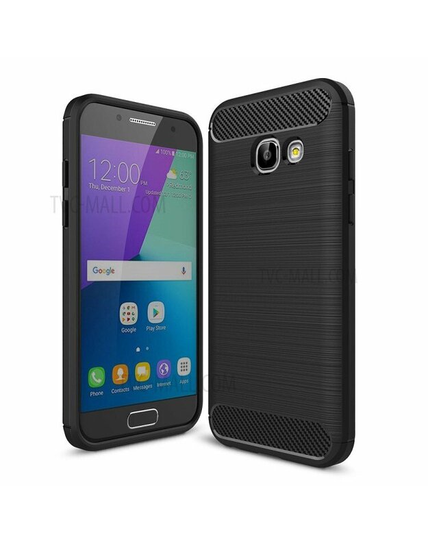 „Samsung Galaxy A3 (2017)“ anglies pluošto tekstūros šepetėliu pažymėtas TPU telefono dėklas - juodas