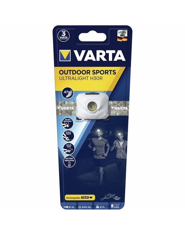 Pakraunamas žibintas ant galvos VARTA H30R 3W USB