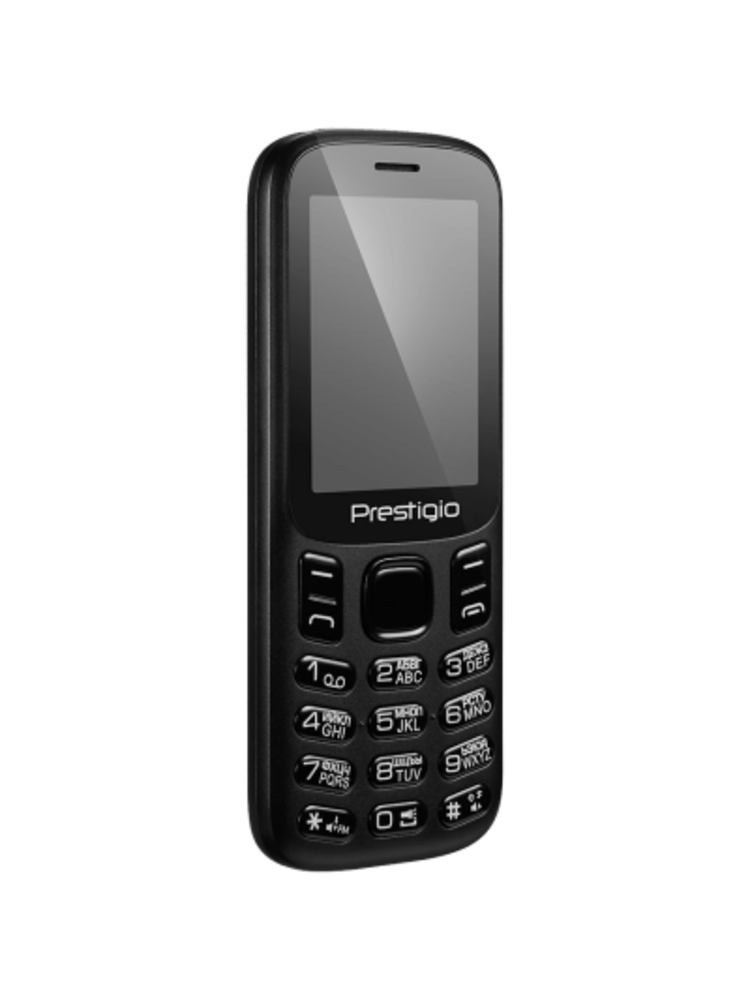 „Prestigio Muze H1“, 2.4 "(240 * 320), dviguba SIM, 32MB RAM + 32MB eMMC, 0.08MP galinė kamera, EN + RU kbd, 1400mAh šikšnosparnis, juoda