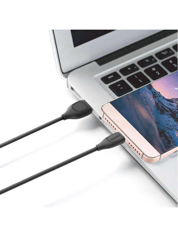 Kabelis USB „iPhone Lightning 1m“ greitai įkraunamas „Remax LESU“ juodas