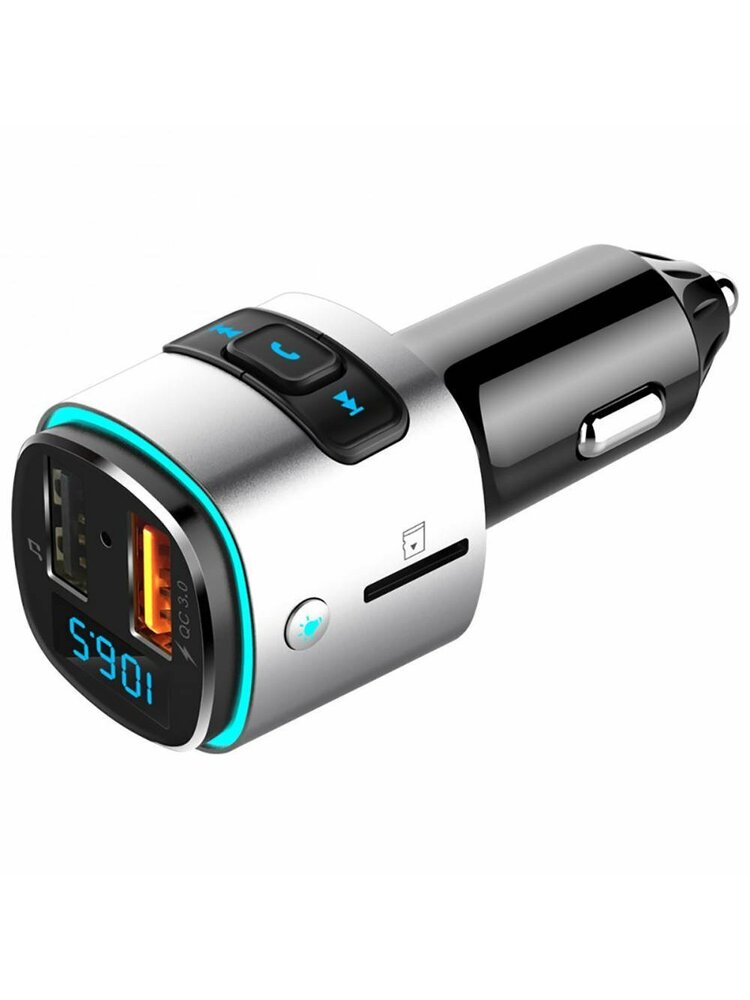 FM moduliatorius („Bluetooth“ + USB + SD kortelė) su greito įkrovimo „Quick Charge 3.0 QC“ (BC41) juoda ir sidabro spalva