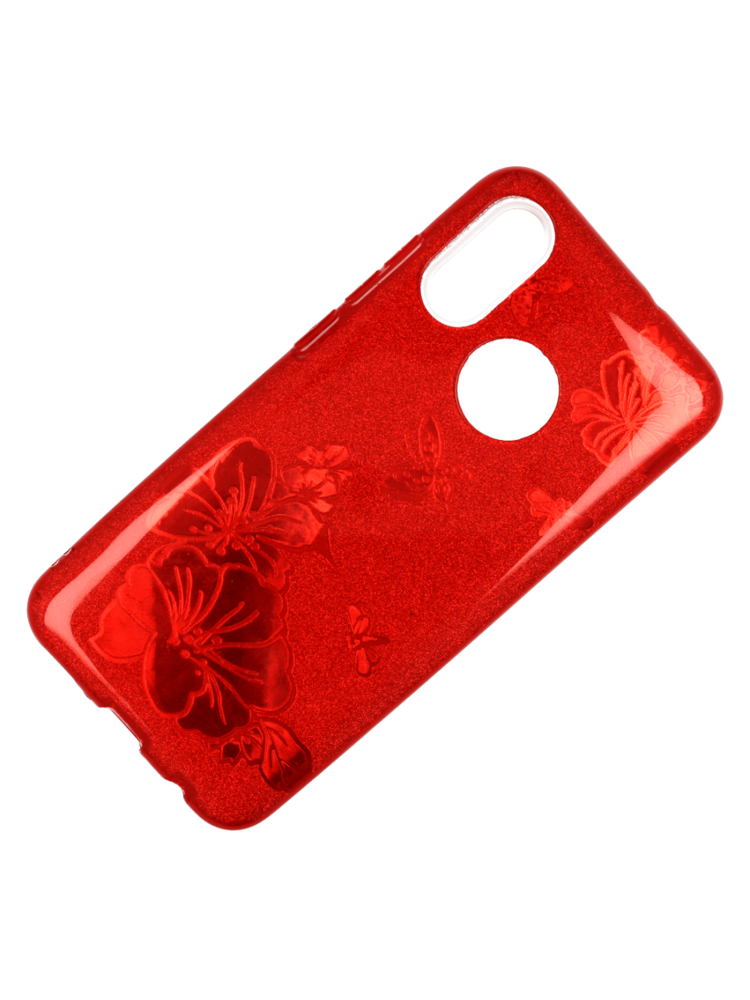 Blizgučių dėklas IPHONE 8 raudona gėlė