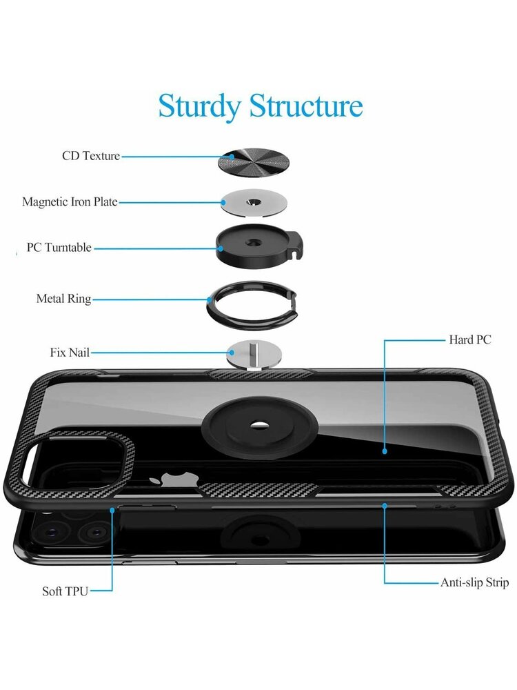 „IPHONE 12/12 PRO Clear Carbon Ring“ dėklas