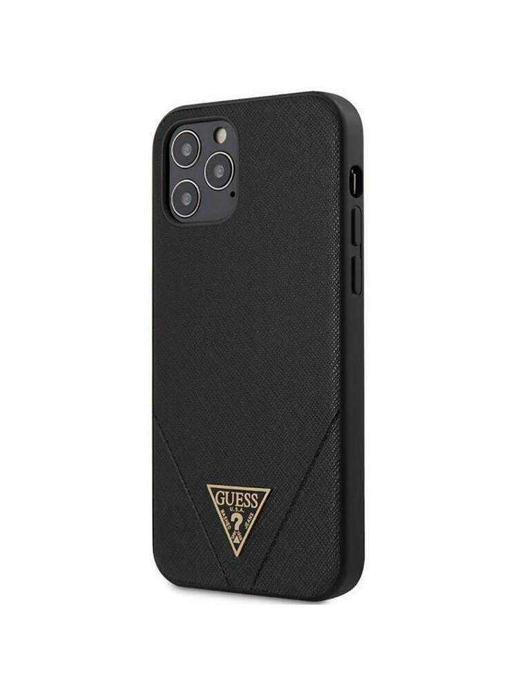 Originalus dėklas IPHONE 12/12 PRO (6,1 ")„ Guess Hardcase Saffiano “GUHCP12MVSATMLBK juodas