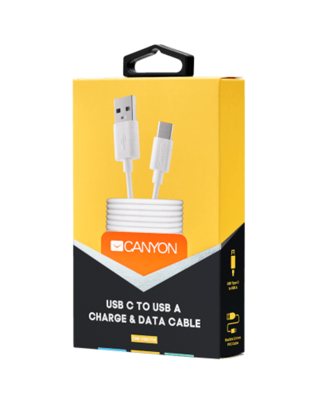 CANYON C tipo USB standartinis kabelis, kabelio ilgis 1m, baltas, 15 * 8,2 * 1000 mm, 0,018 kg