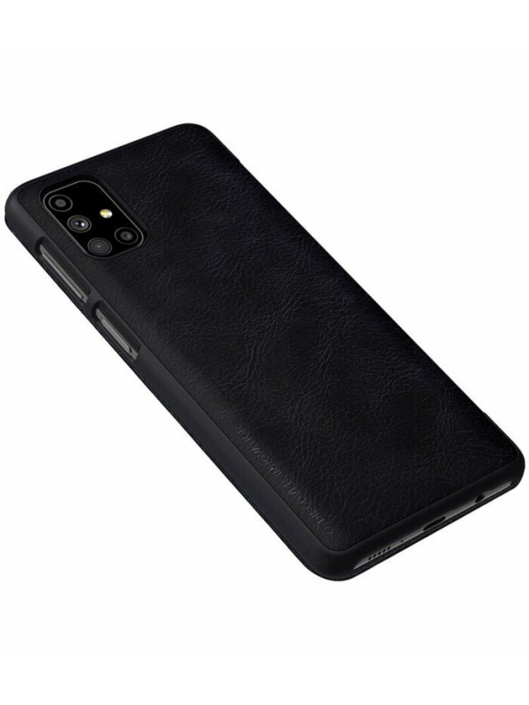 Odinis juodas atverčiamas dėklas Samsung Galaxy M51 telefonui "Nillkin Qin"