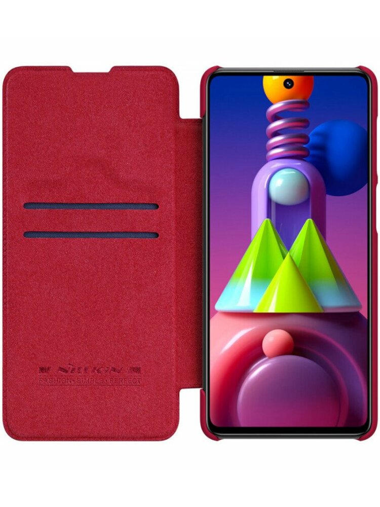 Odinis raudonas atverčiamas dėklas Samsung Galaxy M51 telefonui "Nillkin Qin"