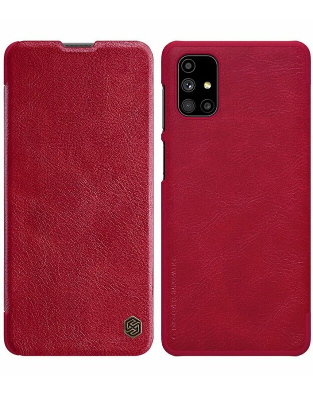 Odinis raudonas atverčiamas dėklas Samsung Galaxy M51 telefonui "Nillkin Qin"