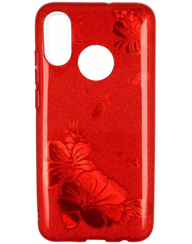 Blizgučių dėklas SAMSUNG GALAXY S10 raudona gėlė
