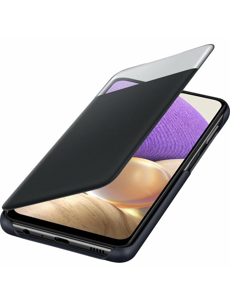 Originalus „S-View“ EF-EA325PBEGEE „Samsung Galaxy A32 LTE“ juodas dėklas knygutė