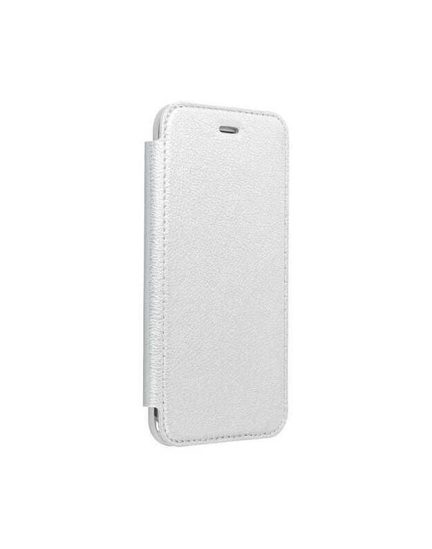 Natūralios odos dėklas ir „TPU FORCELL ELECTRO“ KNYGA - „Samsung Galaxy A42 5G Silver“