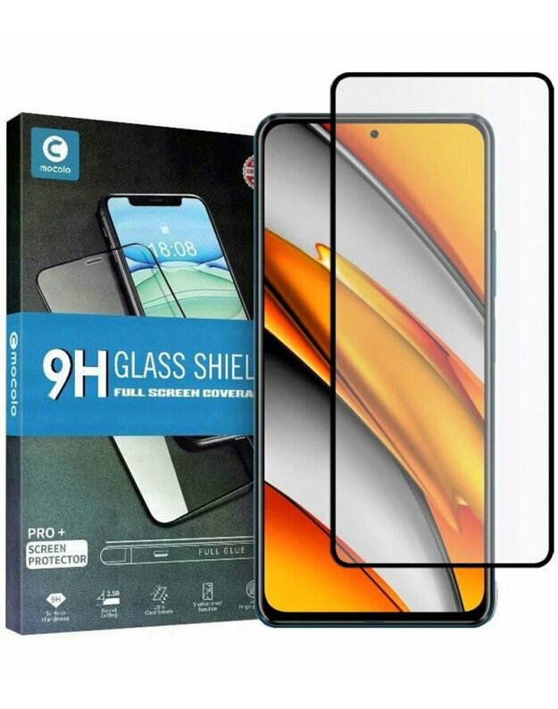 Juodas apsauginis grūdintas stiklas Xiaomi Poco F3 telefonui "Mocolo TG Full Glue"