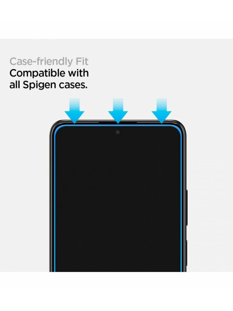 Juodas apsauginis grūdintas stiklas Xiaomi Redmi Note 10/10S telefonui "Spigen Glas.TR Slim"