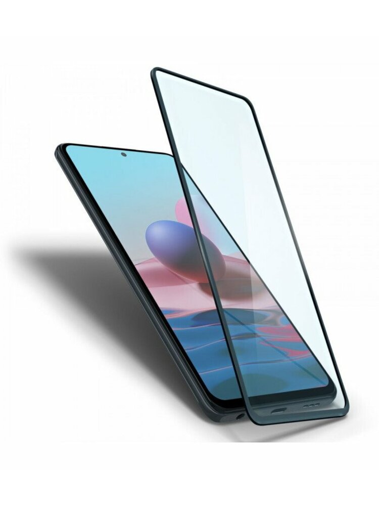 Juodas apsauginis grūdintas stiklas Xiaomi Redmi Note 10/10S telefonui "Spigen Glas.TR Slim"