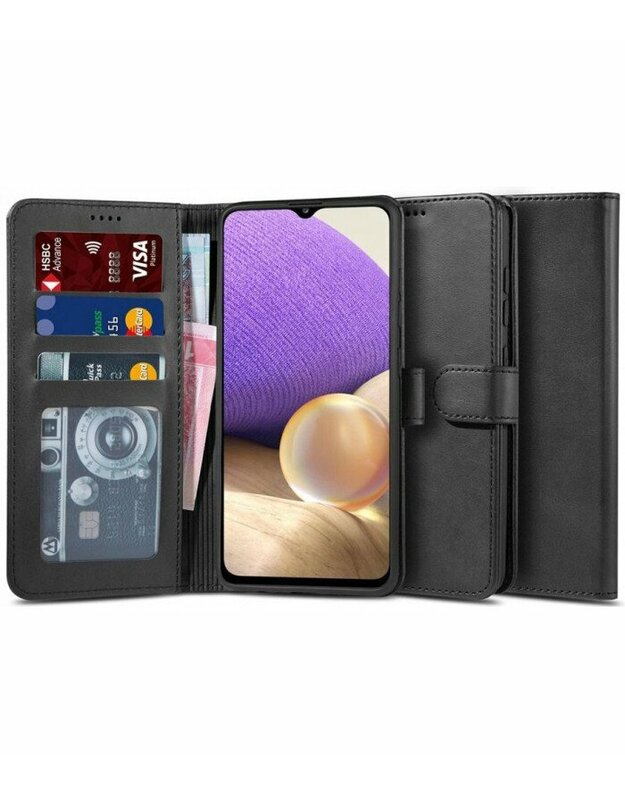 Juodas atverčiamas dėklas Xiaomi Redmi Note 10/10S telefonui "Tech-protect Wallet 2"