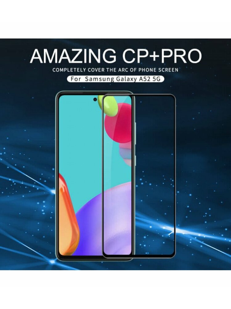 Juodas apsauginis grūdintas stiklas Samsung Galaxy A52 LTE/5G telefonui "Nillkin Amazing 2.5D CP+ Pro"