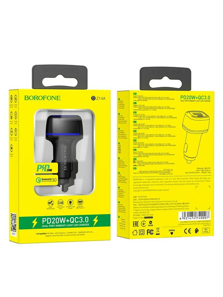 Spartus automobilinis Įkroviklis Borofone BZ14A PD 20W + QC3.0 USB juodas