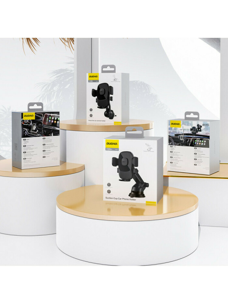 Automobilinis telefono laikiklis Dudao F2N+ su siurbtuku, gravitacinis 360° – juodas
