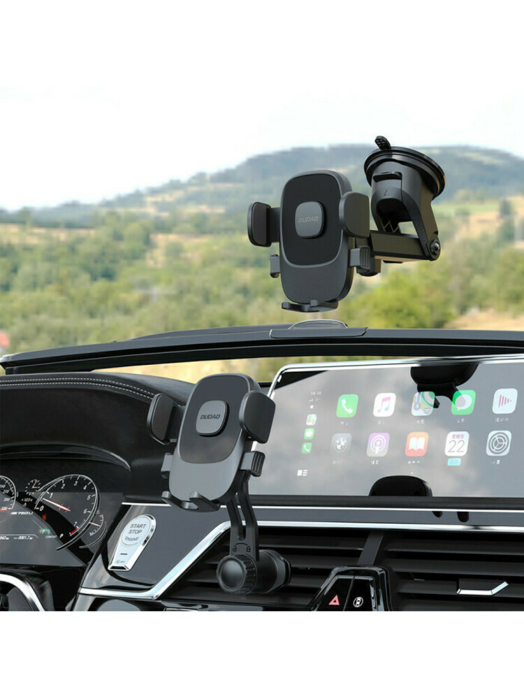 Automobilinis telefono laikiklis Dudao F2N+ su siurbtuku, gravitacinis 360° – juodas