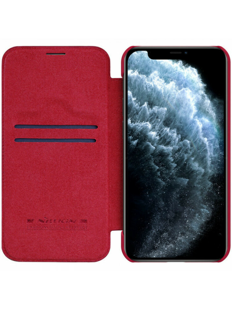 Odinis raudonas atverčiamas dėklas Apple iPhone 12 Mini telefonui "Nillkin Qin"