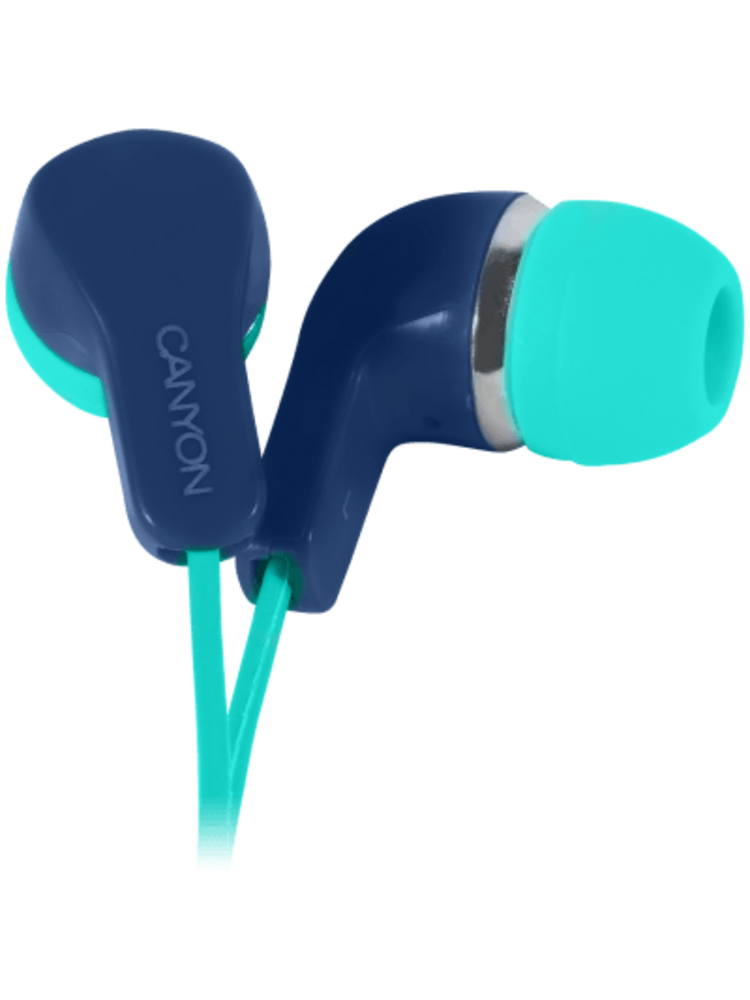 CANYON EPM-02 stereofoninės ausinės su įdėtu mikrofonu, žalios + mėlynos, kabelio ilgis 1,2 m, 20 * 15 * 10 mm, 0,013 kg