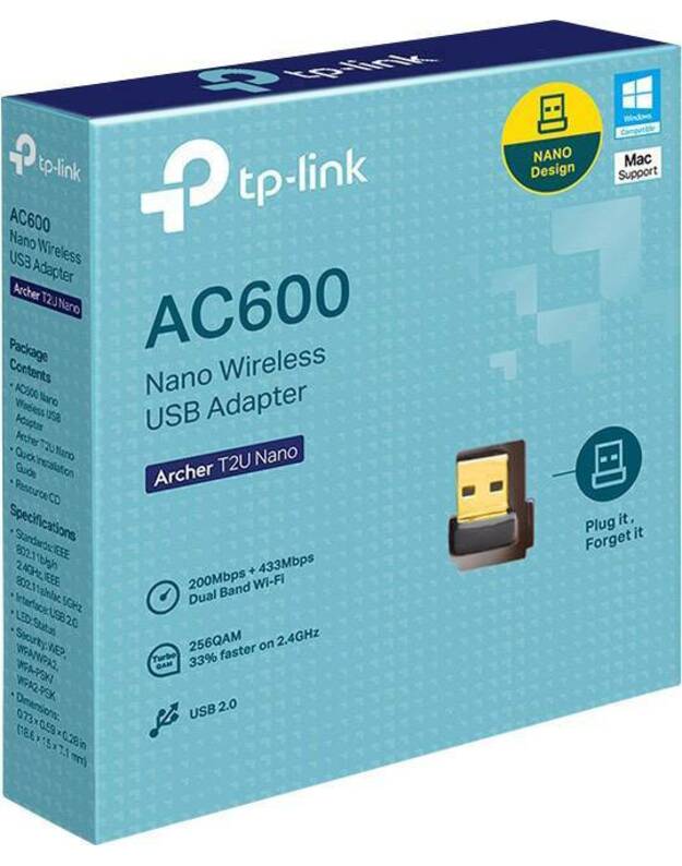 „TP-LINK Archer T2U Nano“ „Wi-Fi“ adapteris USB 2.0 600 Mbps