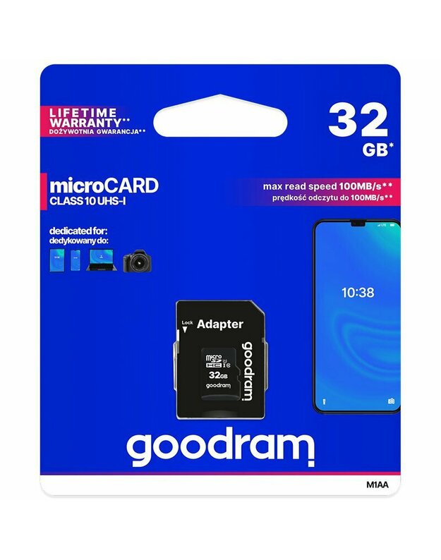 GOODRAM microSDHC 32GB 10 klasės UHS-I + SD adapteris