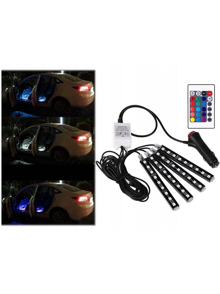 Profesionalios LED juostos automobilio salonui 4x9 LED / RGB - 8 spalvos
