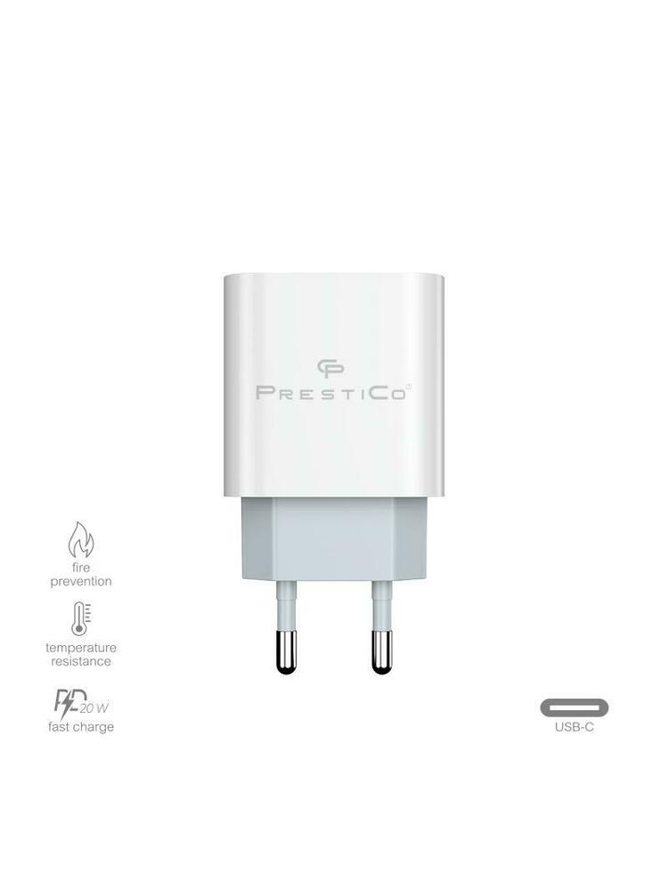 Prestico F8 Fast Charge buitinis įkroviklis USB-C 20W PD baltas