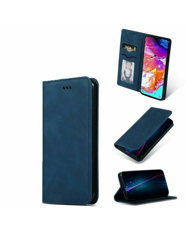 Mėlynas atverčiamas dėklas Samsung Galaxy A12 telefonui "Business Style"
